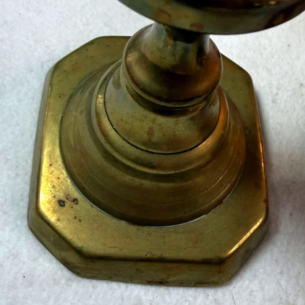 Vintage Brass Candlestick Holders Mid Century Home 9in Octagonal Regency Set 2